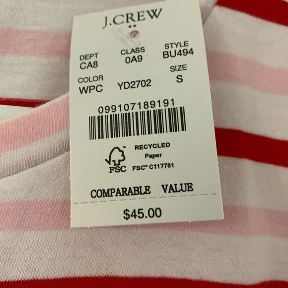 *NWT* J. Crew Striped Hearts Collector Tee ❤️ Warm Pink Classic Red ❤️ - Picture 3 of 4